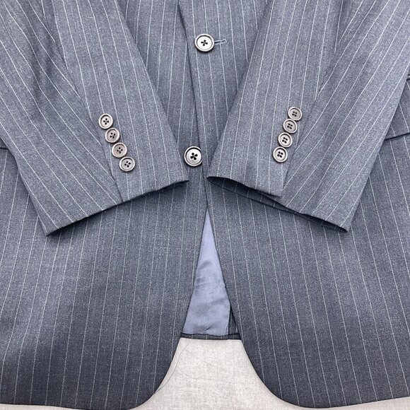 Brooks Brothers Blazer Men 40L Gray White Pinstripe Super 110s Wool VTG - Picture 3 of 14